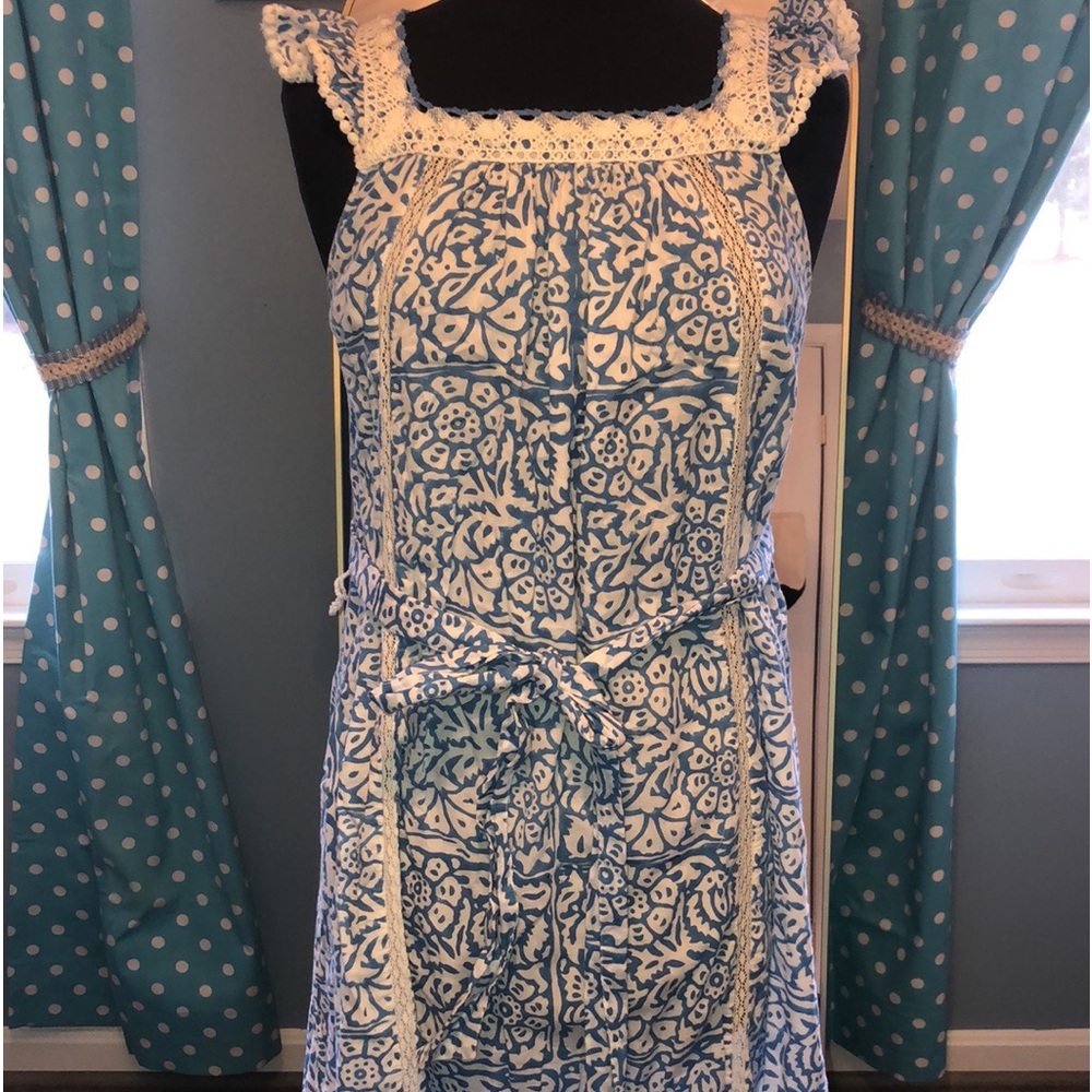 Roller Rabbit Mar Zarela Fit & Flare  Blue and White Floral Midi Dress S
